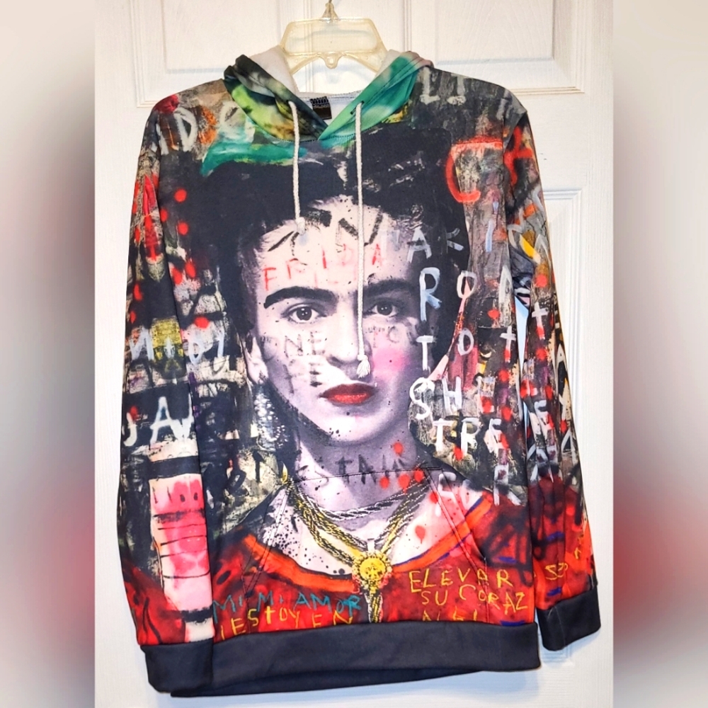 Frida Kahlo Hoodie Long Sleeve Graffiti Art Design Large Size Lightweight